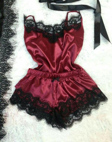 European and American foreign trade sex sensual pajama women's nightdress Amazon sexy home pajama lace two-piece set 01