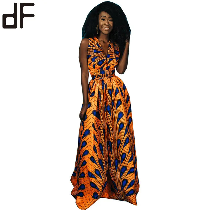 high quality wax java print ankara fabric african yellow batik print dress africa wax dress backless batik casual summer dress