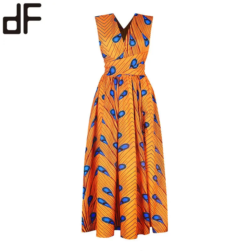 high quality wax java print ankara fabric african yellow batik print dress africa wax dress backless batik casual summer dress