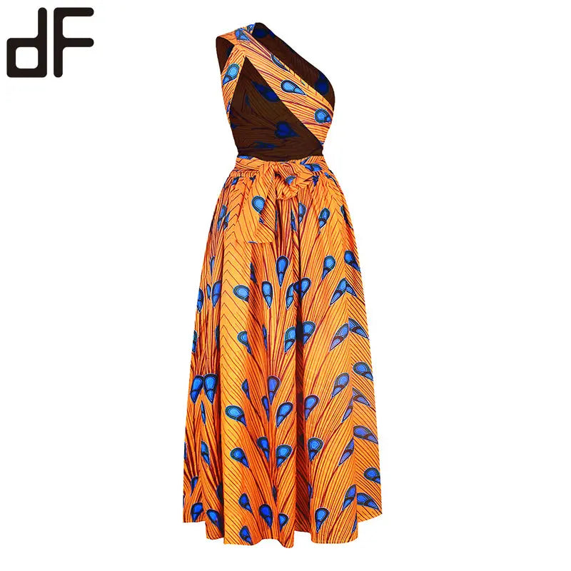 high quality wax java print ankara fabric african yellow batik print dress africa wax dress backless batik casual summer dress