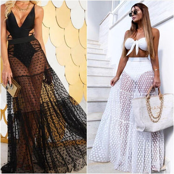 Mesh Polka Dot Skirt High Waist