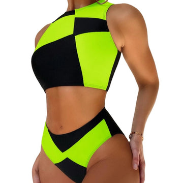 High Waist Patchwork Color Swimwear